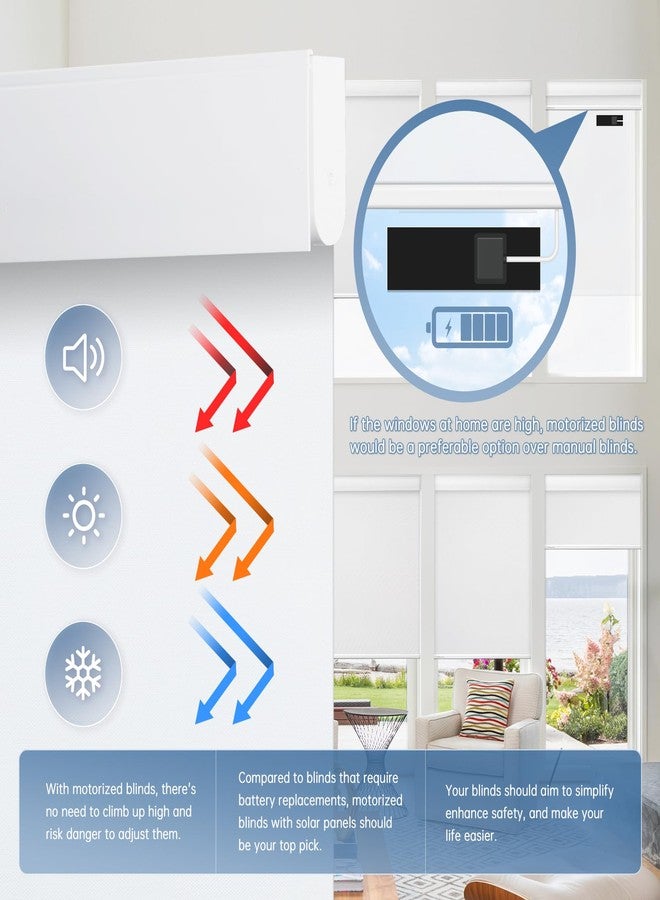 DENFOON Motorized Blinds with Remote Control, Blackout Smart Blinds with Complimentary Solar Panel, Cordless Automatic Roller Shades for Windows (White 35" W x 72" H) - Image 5